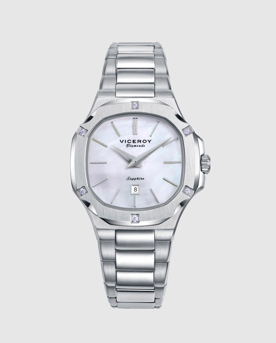 Imagen 0 de Reloj analógico de mujer colección laura escanes con caja de acero y 6 brillantes creados en bisel Plateado