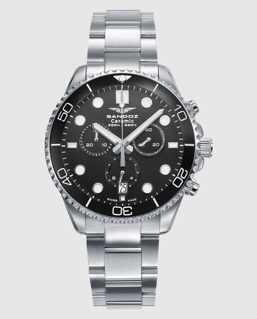 Imagen 0 de Reloj de hombre caja de acero con bisel de ceramica negra  y brazalete de acero