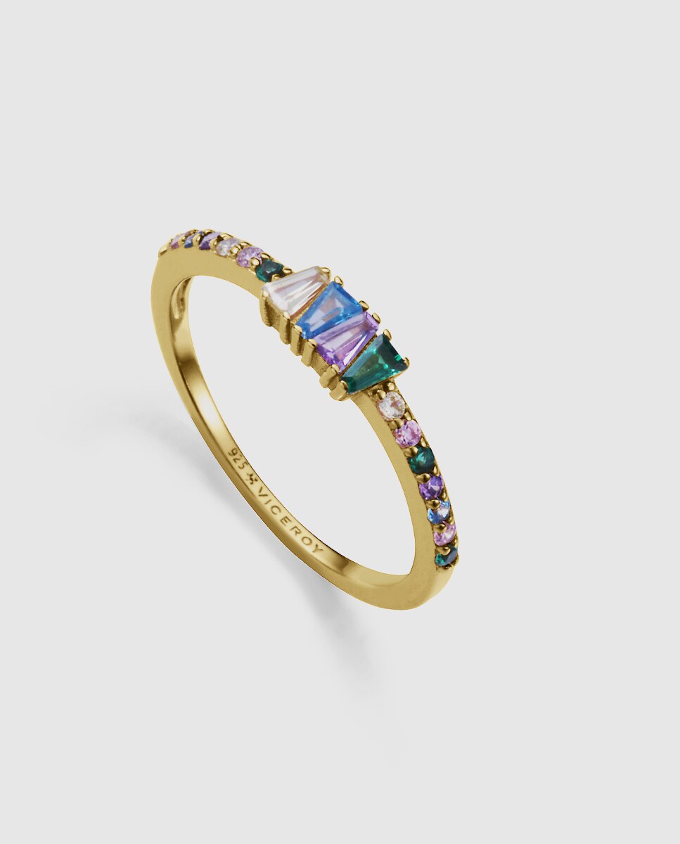 Imagen 0 de Anillo de mujer trend de plata de primera ley con baño de oro y circonitas de colores Multicolor