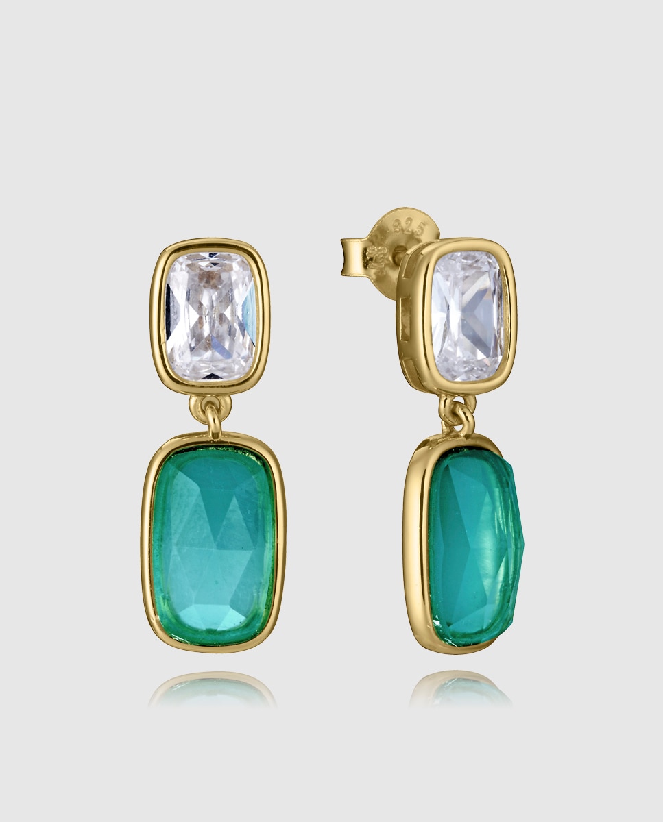 Pendientes de mujer elegant de plata de primera ley con baño de oro y piedras naturales Verde Viceroy Verde-1