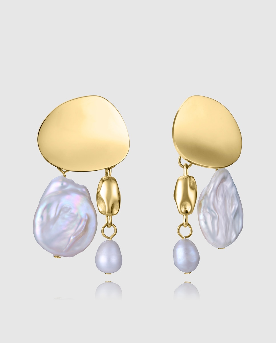 Pendientes de mujer chic de acero ip dorado con perlas naturales Blanco Viceroy Blanco-1
