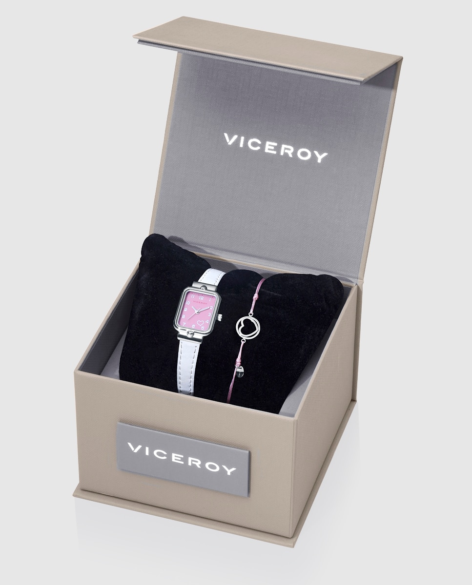 Reloj de niña caja de acero con correa de piel sintética blanca y pulsera de regalo - Viceroy - Blanco / Rosa Blanco / Rosa-3