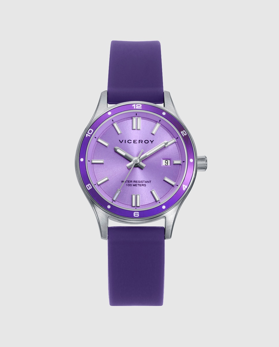 Imagen 0 de Reloj de mujer con caja de acero y correa de silicona morada Morado