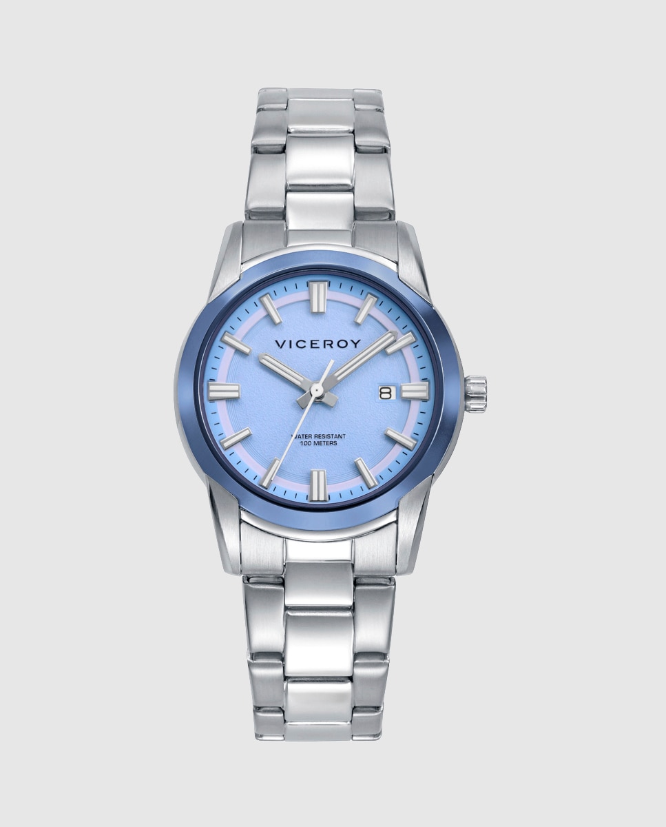 Reloj de mujer con caja bitono de acero e ip azul y brazalete de acero,colección abraham mateo - Viceroy - Plateado Plateado-1