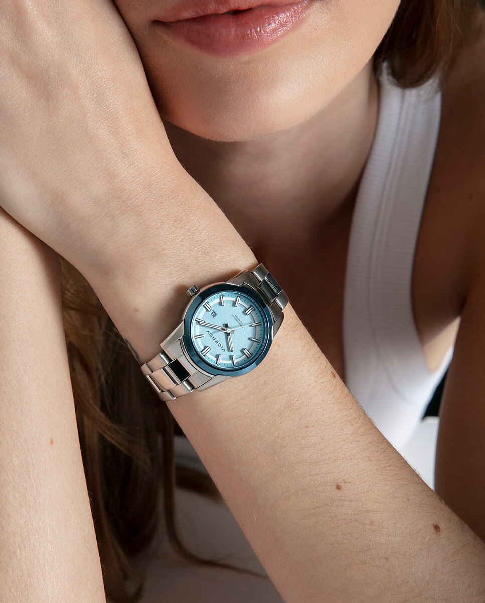Reloj de mujer con caja bitono de acero e ip azul y brazalete de acero,colección abraham mateo - Viceroy - Plateado Plateado-3