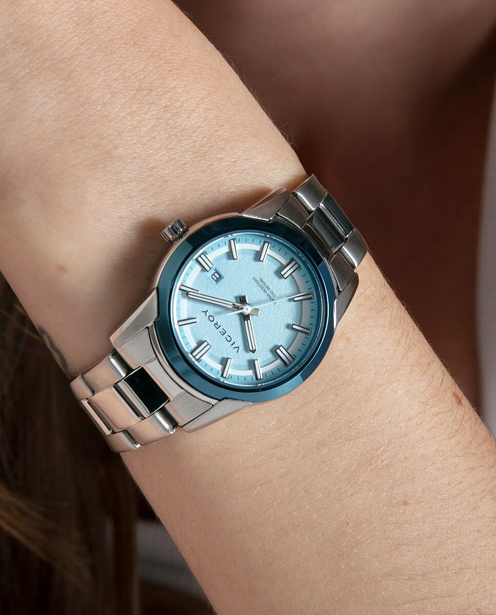 Reloj de mujer con caja bitono de acero e ip azul y brazalete de acero,colección abraham mateo - Viceroy - Plateado Plateado-4