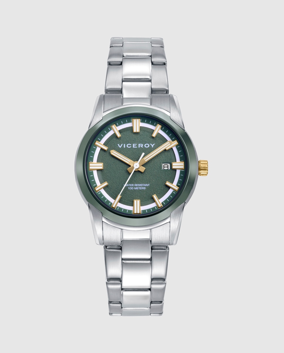 Reloj de mujer con caja bitono de acero e ip verde y brazalete de acero,colección abraham mateo - Viceroy - Plateado Plateado-1