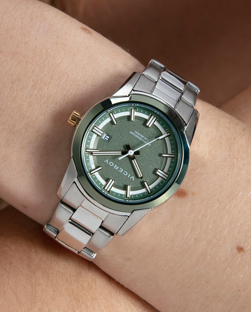 Reloj de mujer con caja bitono de acero e ip verde y brazalete de acero,colección abraham mateo - Viceroy - Plateado Plateado-3