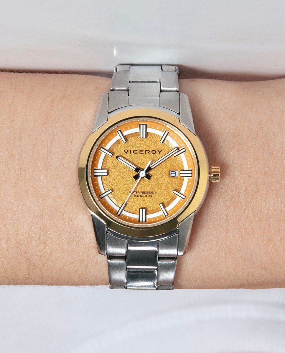 Imagen 4 de Reloj de mujer con caja bitono de acero e ip dorado y brazalete de acero,colección abraham mateo - Viceroy - Plateado Plateado