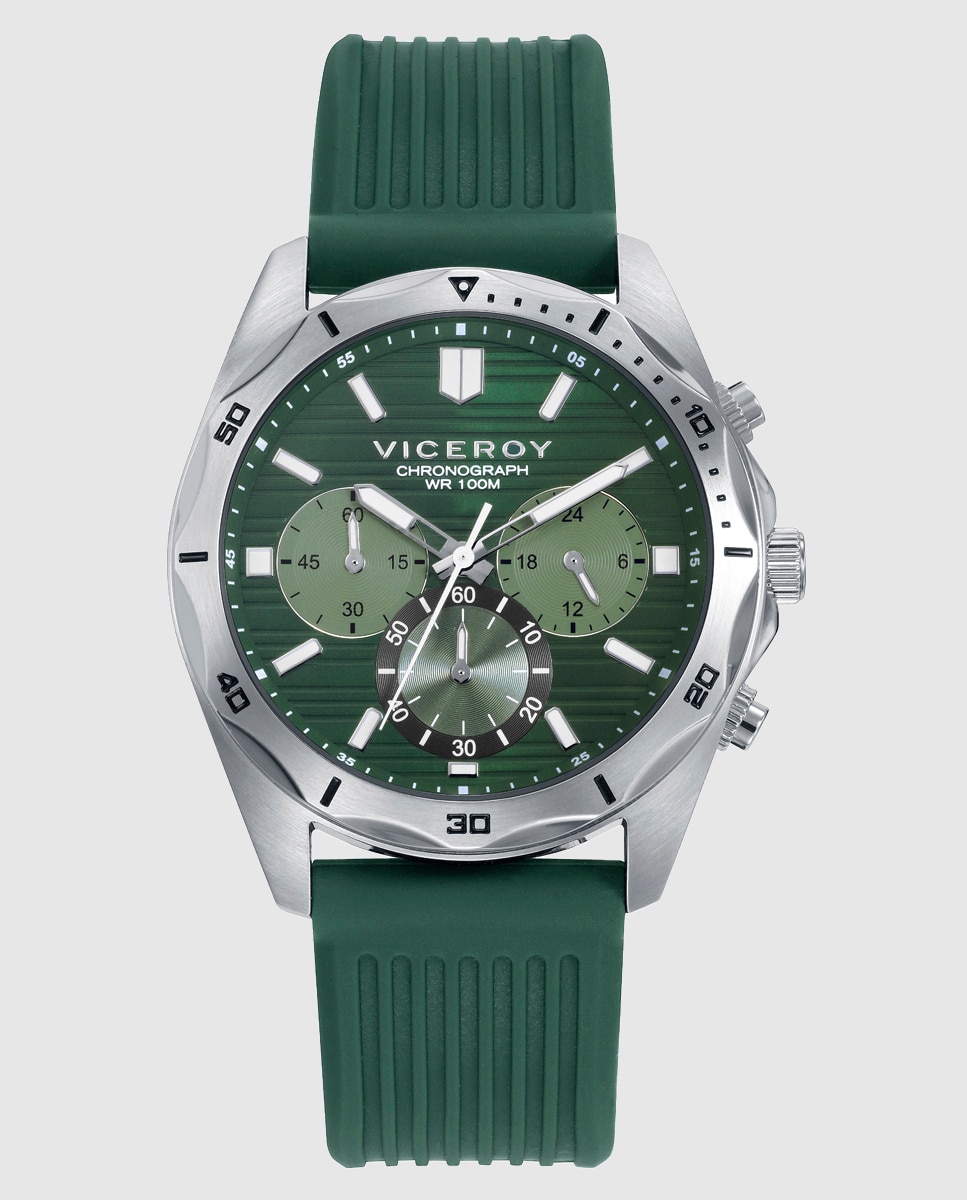 Imagen 0 de Reloj de hombre con de acero y correa de silicona verde Verde