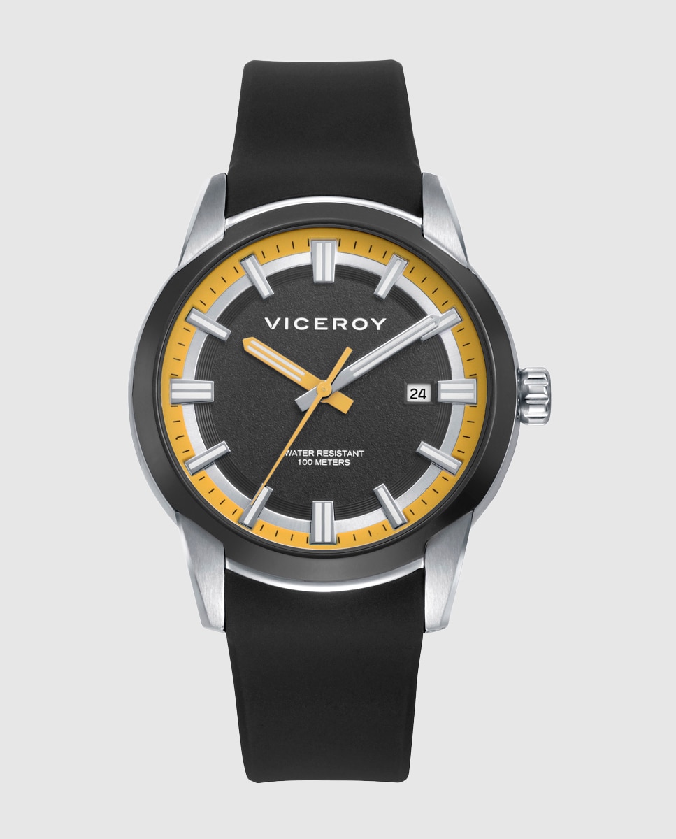 Reloj de hombre con caja bitono de acero e ip negro y correa de silicona negro,colección abraham mateo - Viceroy - Negro Negro-1