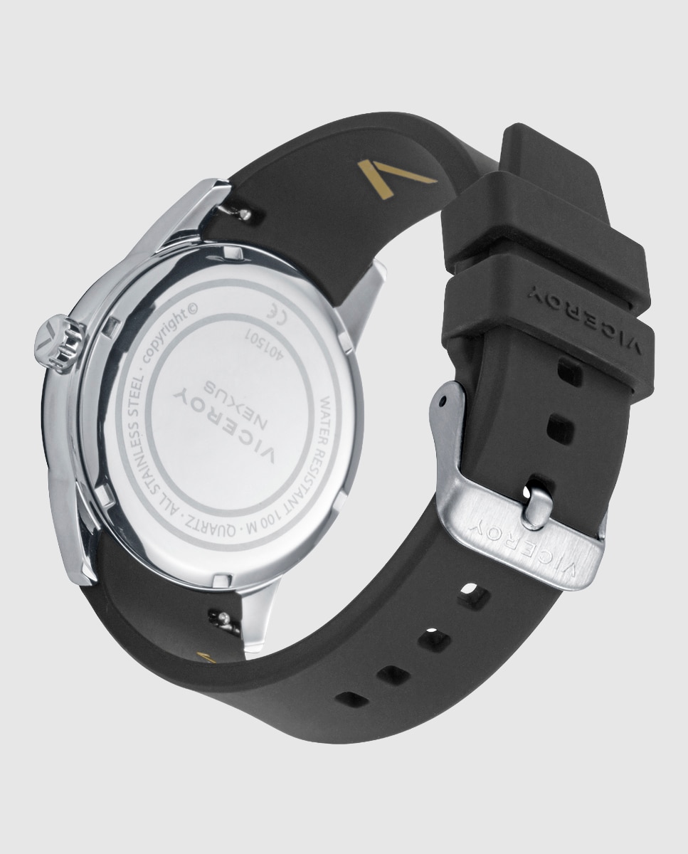 Reloj de hombre con caja bitono de acero e ip negro y correa de silicona negro,colección abraham mateo - Viceroy - Negro Negro-2