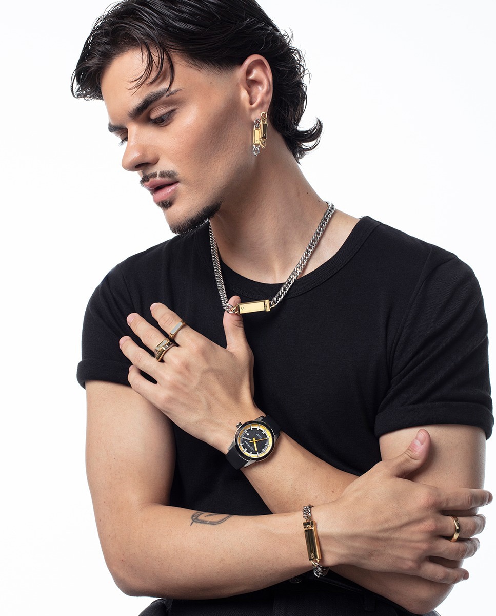 Reloj de hombre con caja bitono de acero e ip negro y correa de silicona negro,colección abraham mateo - Viceroy - Negro Negro-5
