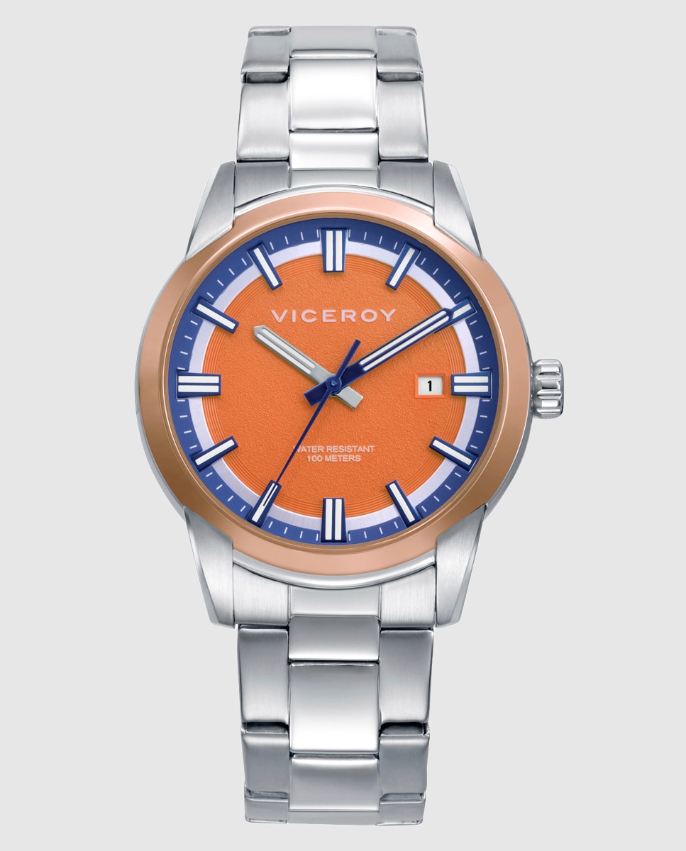Imagen 0 de Reloj de hombre con caja bitono de acero e ip rosa y brazalete de acero, colección abraham mateo Plateado