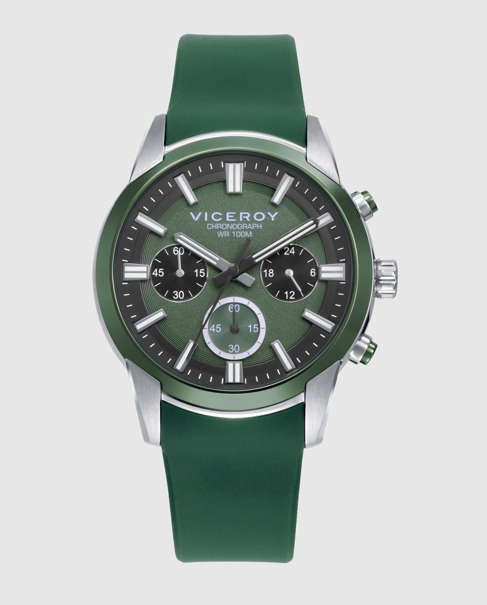 Imagen 0 de Reloj de hombre con caja bitono de acero e ip verde y correa de silicona verde, colección abraham mateo Plateado