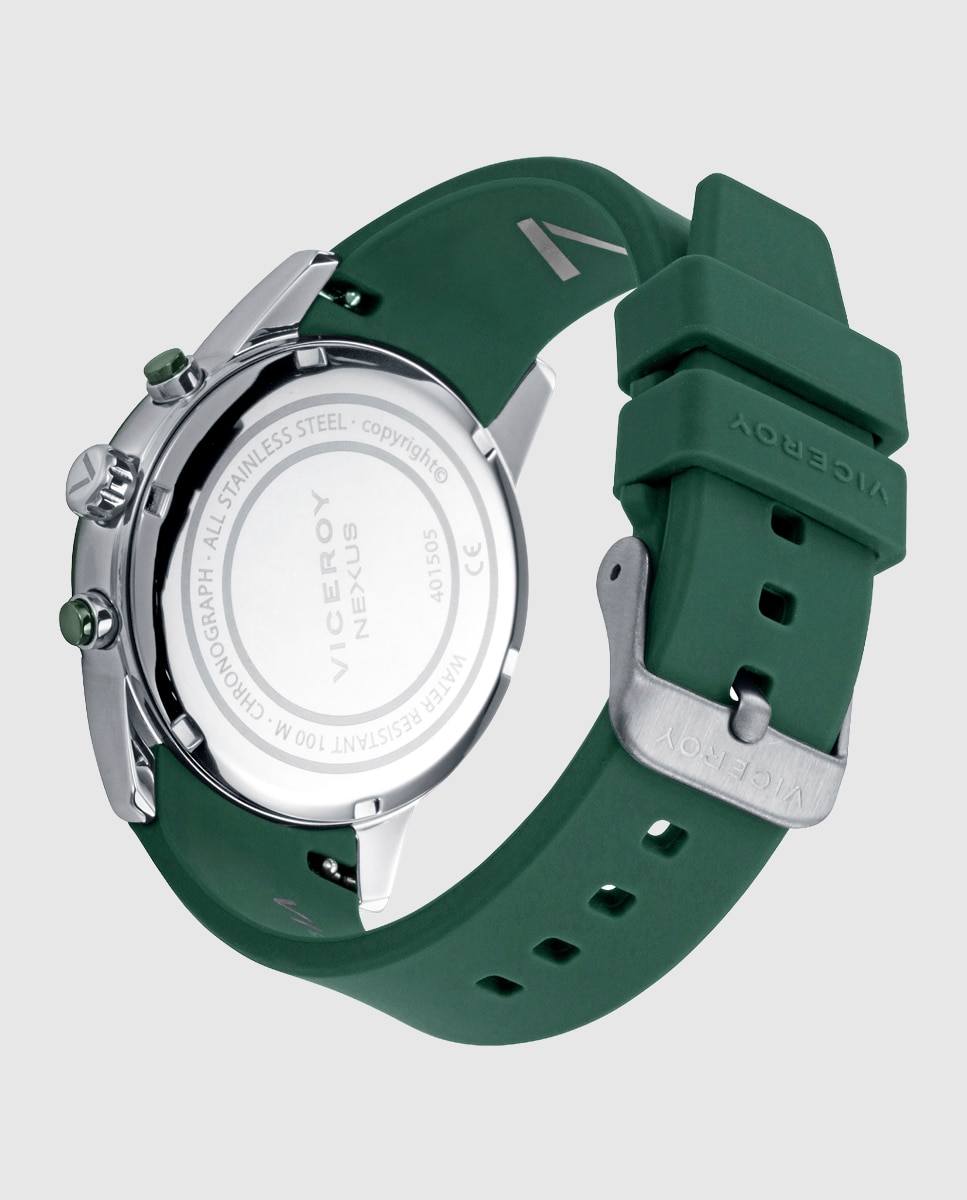 Reloj de hombre con caja bitono de acero e ip verde y correa de silicona verde, colección abraham mateo - Viceroy - Plateado Plateado-2