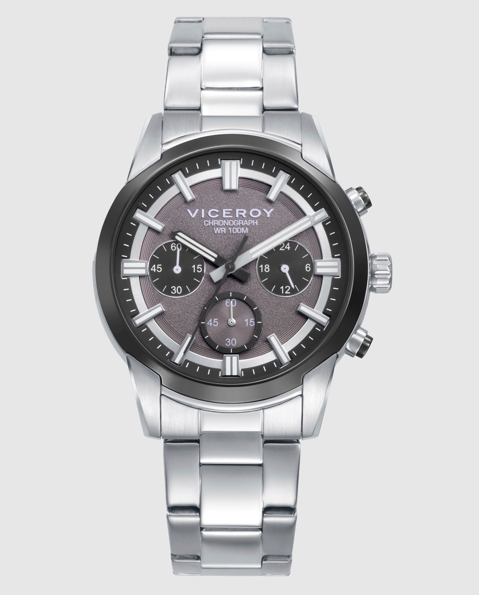 Imagen 0 de Reloj de hombre con caja bitono de acero e ip gris y brazalete de acero, colección abraham mateo Verde