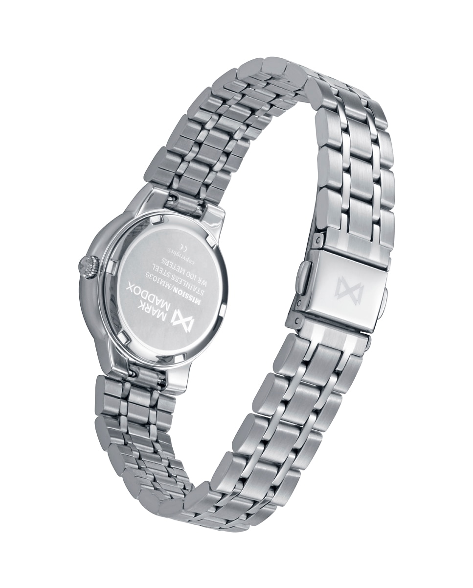 Reloj de mujer con caja de acero y bisel de aluminio verde con brazalete de acero - Mark Maddox - Plateado Plateado-2