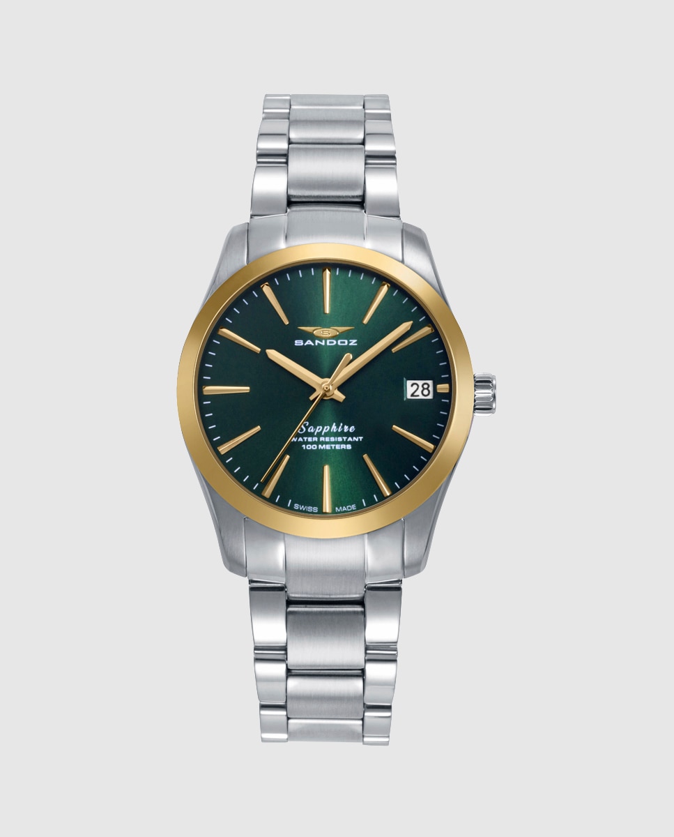 Imagen 0 de Reloj de mujer con caja bitono de acero ip dorado y brazalete de acero Plateado