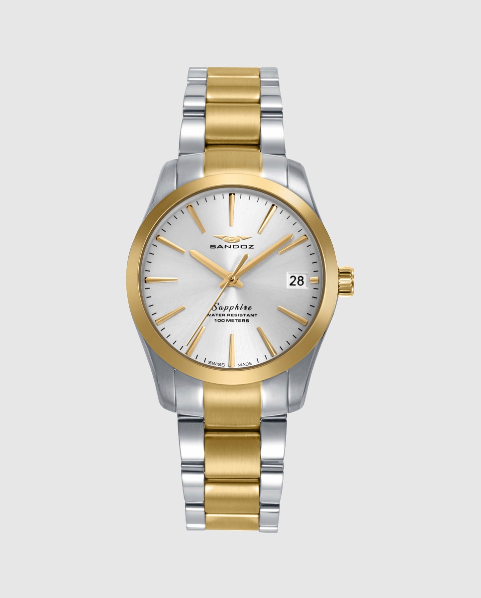 Imagen 0 de Reloj de mujer con caja y brazalete bitono de acero e ip dorado Multicolor