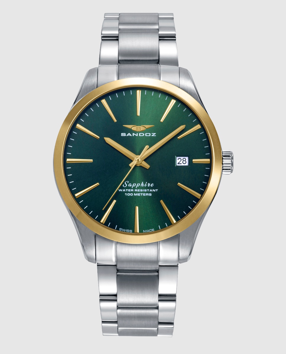 Imagen 0 de Reloj de hombre con caja bitono de acero e ip dorado y brazalete de acero Plateado