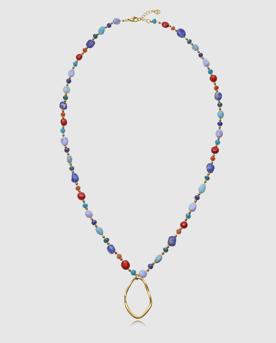 Imagen 0 de Collar de mujer chic de acero ip dorado con piedras naturales Multicolor