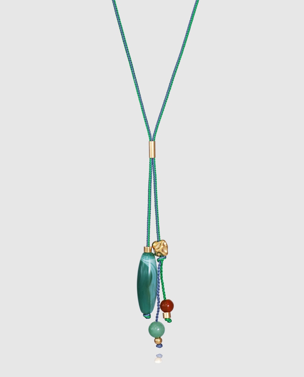 Imagen 0 de Collar de mujer air de acero ip dorado y cordón Verde