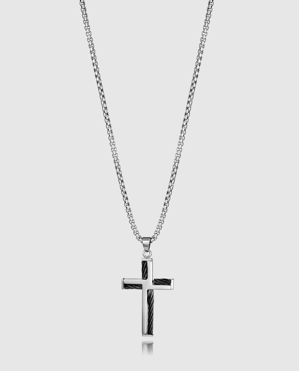 Imagen 0 de Collares de hombre magnum de acero con cruz Plateado