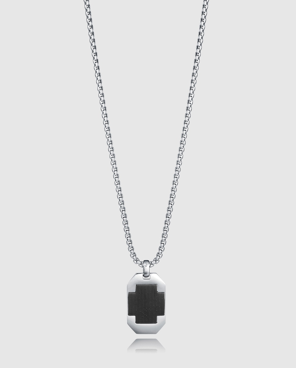 Imagen 0 de Cadena de hombre air de acero con placa y cruz Plateado