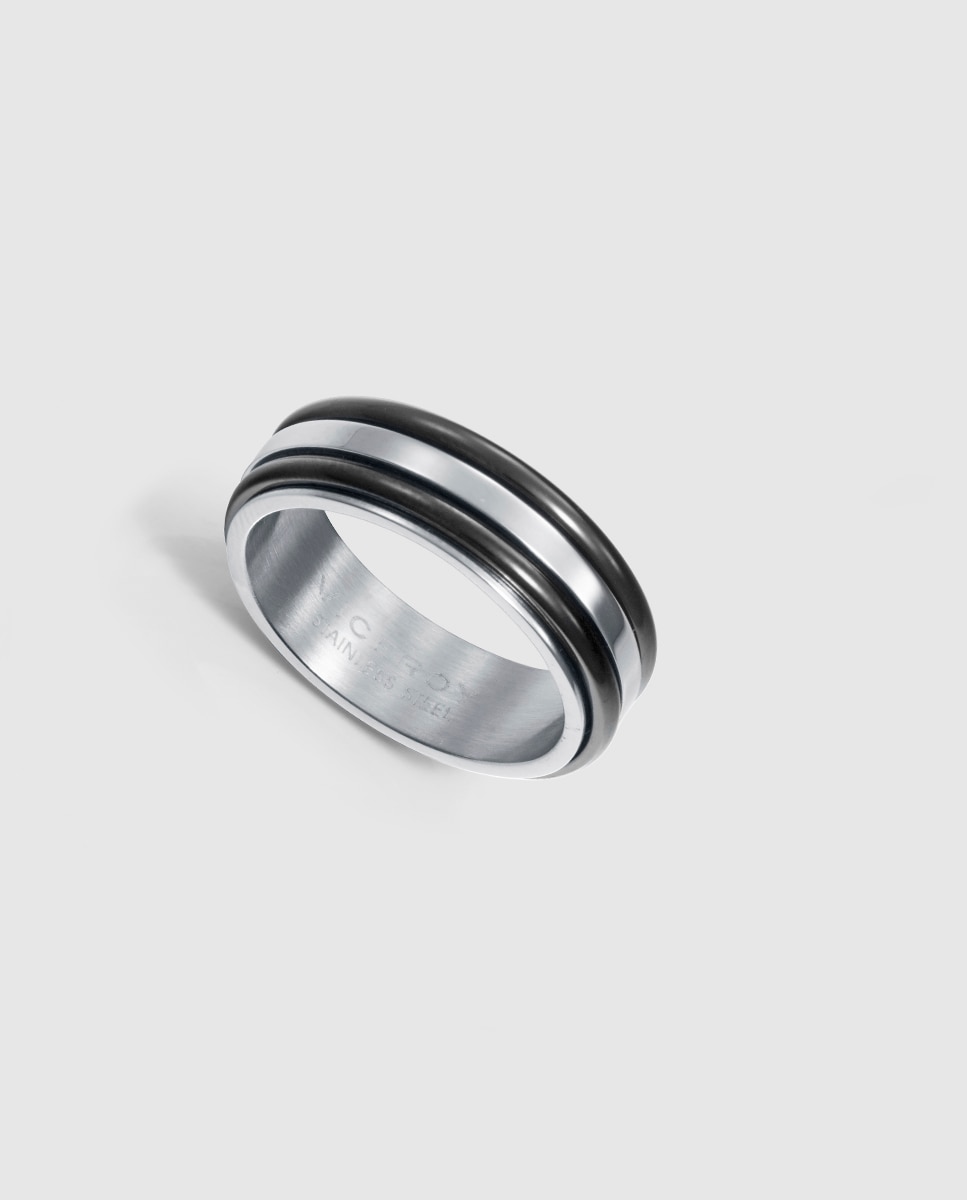 Imagen 0 de Anillo de hombre magnum bitono de acero e ip negro Multicolor