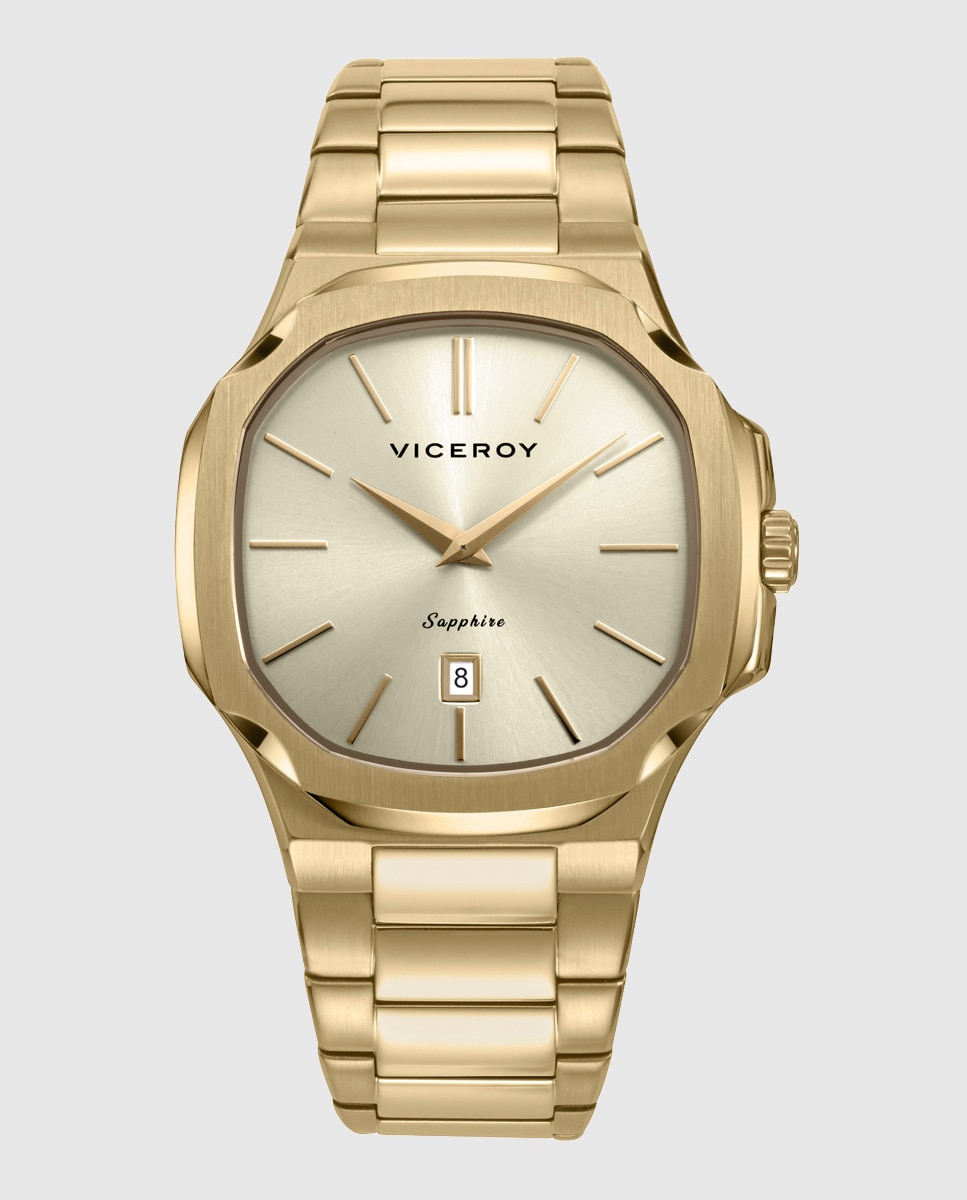 Imagen 0 de Reloj de hombre con caja y brazalete de acero ip dorado, colección laura escanes Plateado