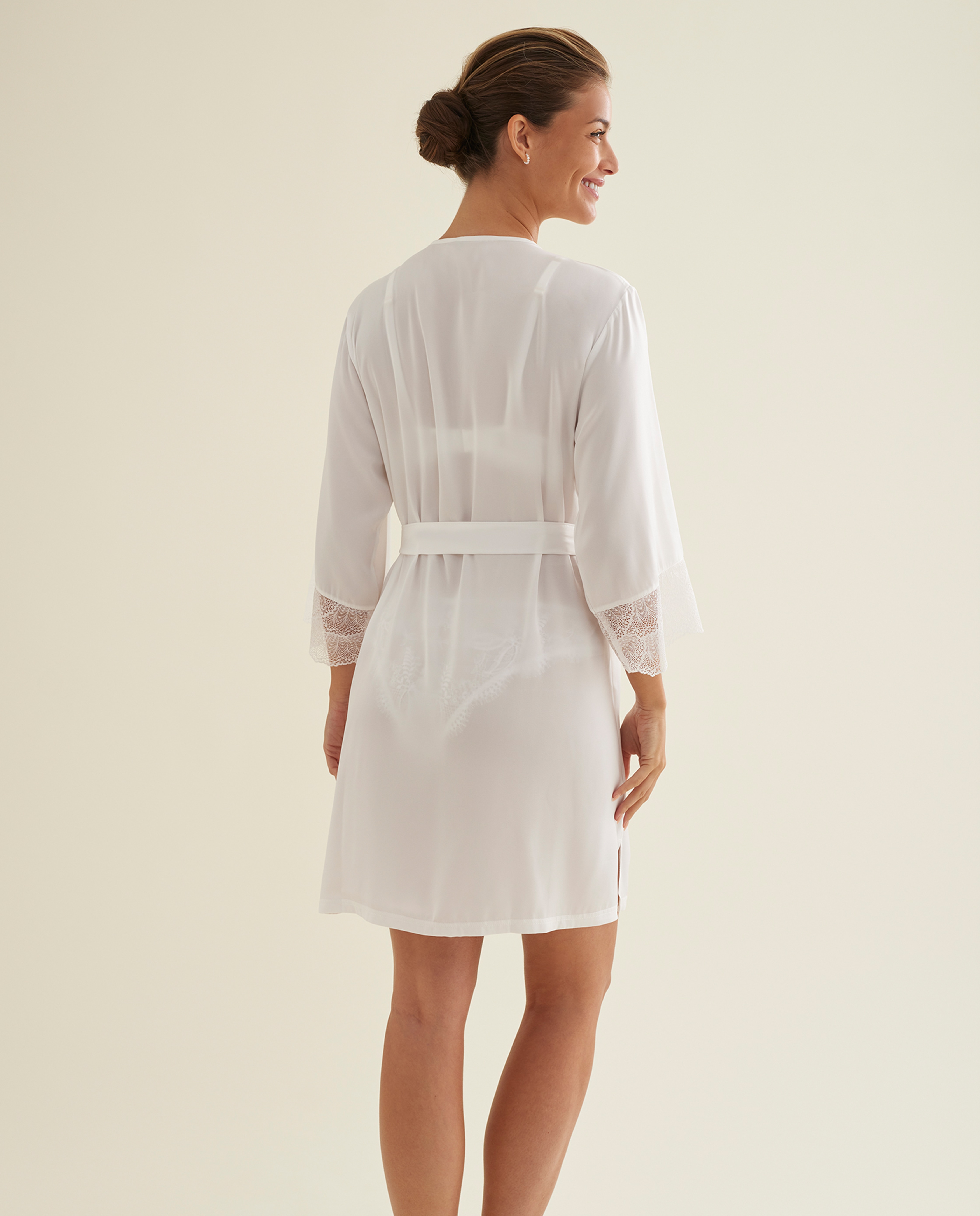 Bata de mujer lencera corta - Promise - Blanco Blanco-2