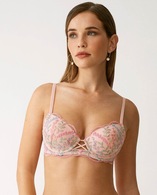 Imagen 0 de Sujetador push-up con bordado floral pastel