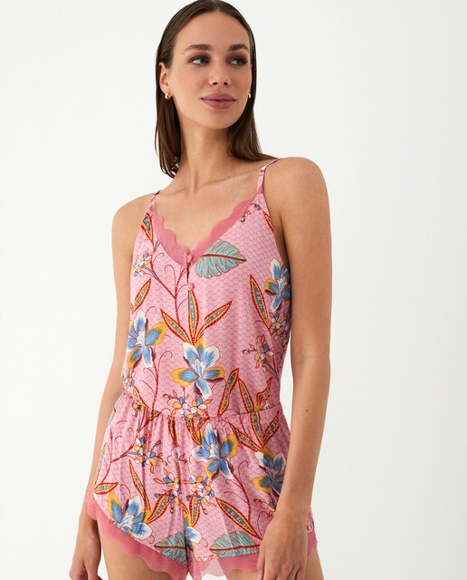 Imagen 0 de Pijama de mujer de short con camiseta de tirantes viscosa floral