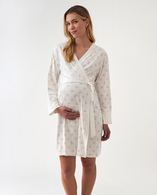 Imagen 0 de Bata maternal tipo kimono estampada con cinturón