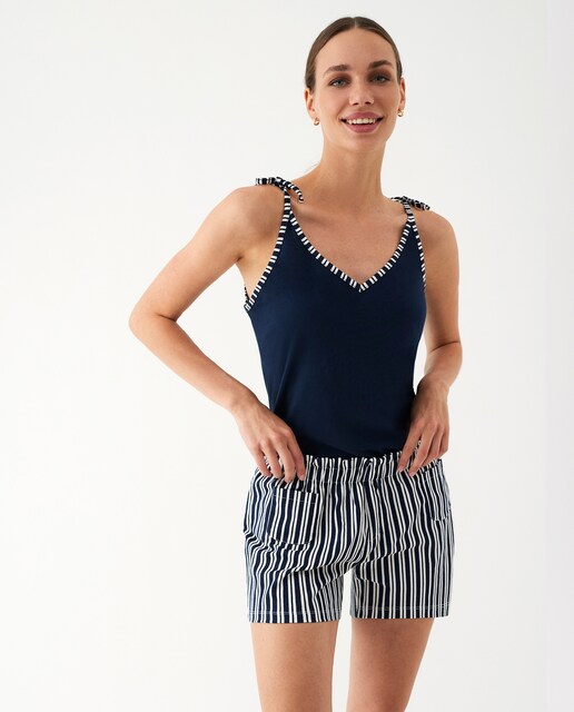 Imagen 0 de Pijama de mujer de short con camiseta tirantes 100% algodón rayas marineras