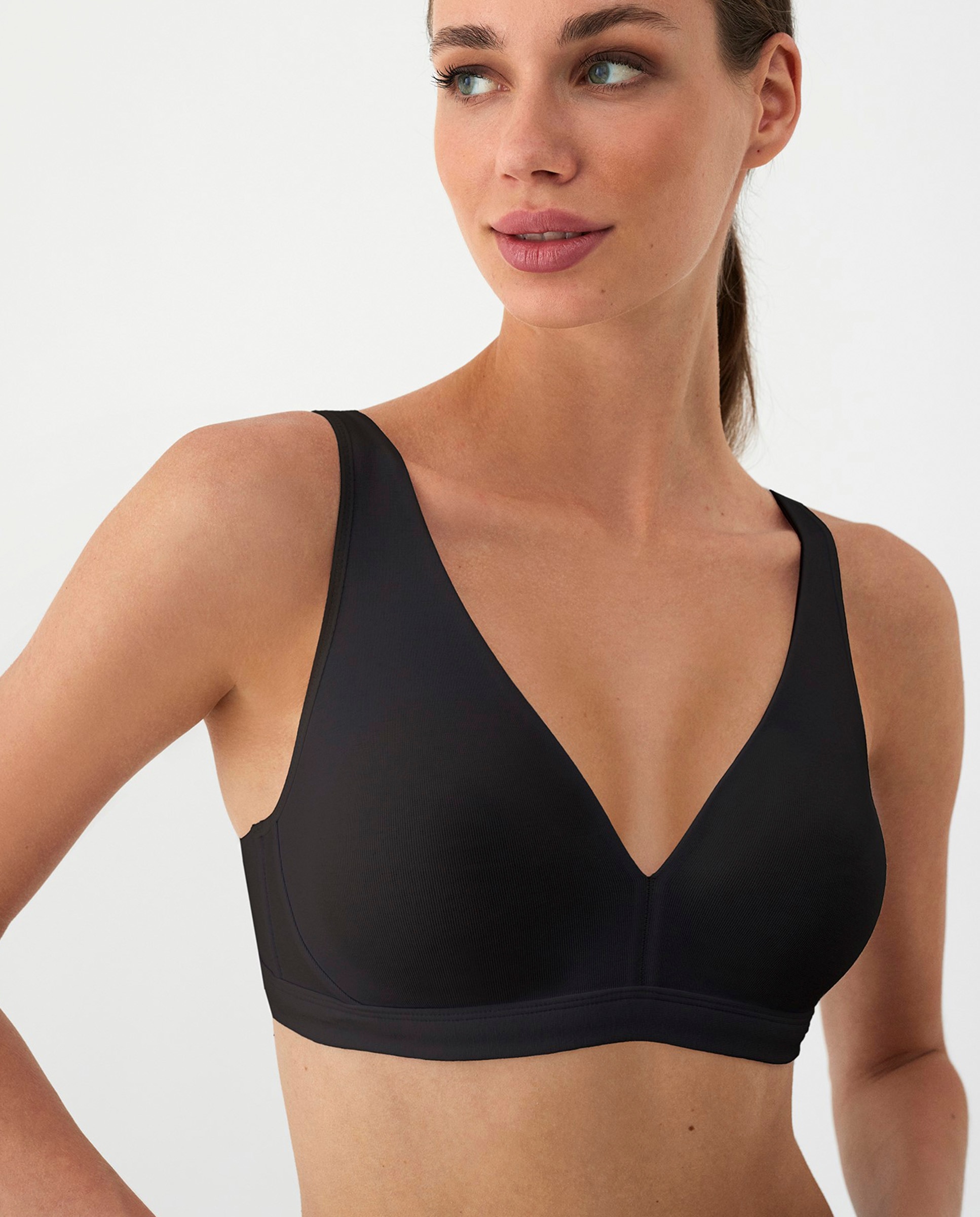 Sujetador halter de algodón sin aros - Promise - Negro Negro-1