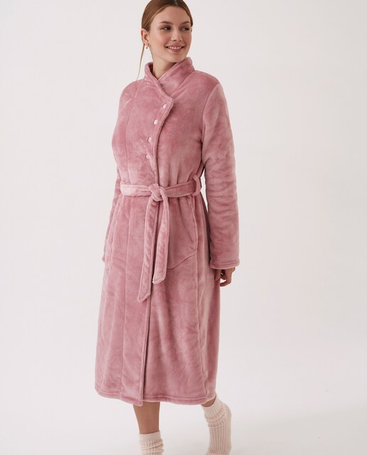 Imagen 0 de Bata de largo midi con cierre cinturón en tejido sedalina