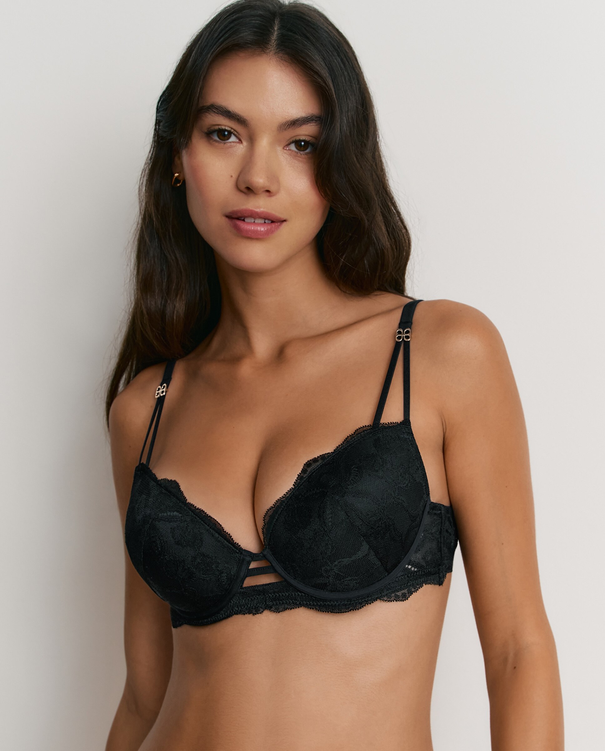 Sujetador push up de mujer con copa de foam y encaje - Promise - Negro Negro-1