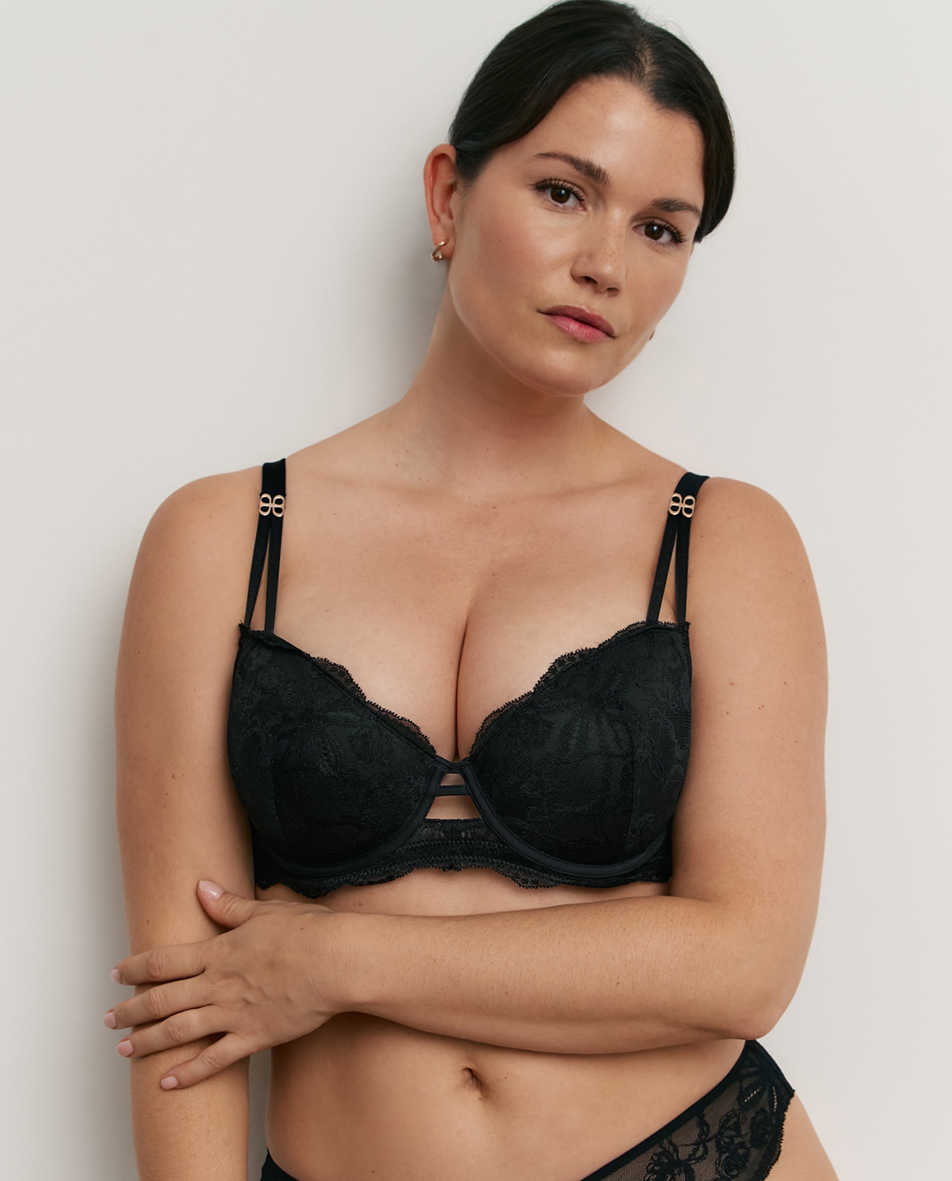 Sujetador con aro de mujer con copa de foam y encaje - Promise - Negro Negro-1