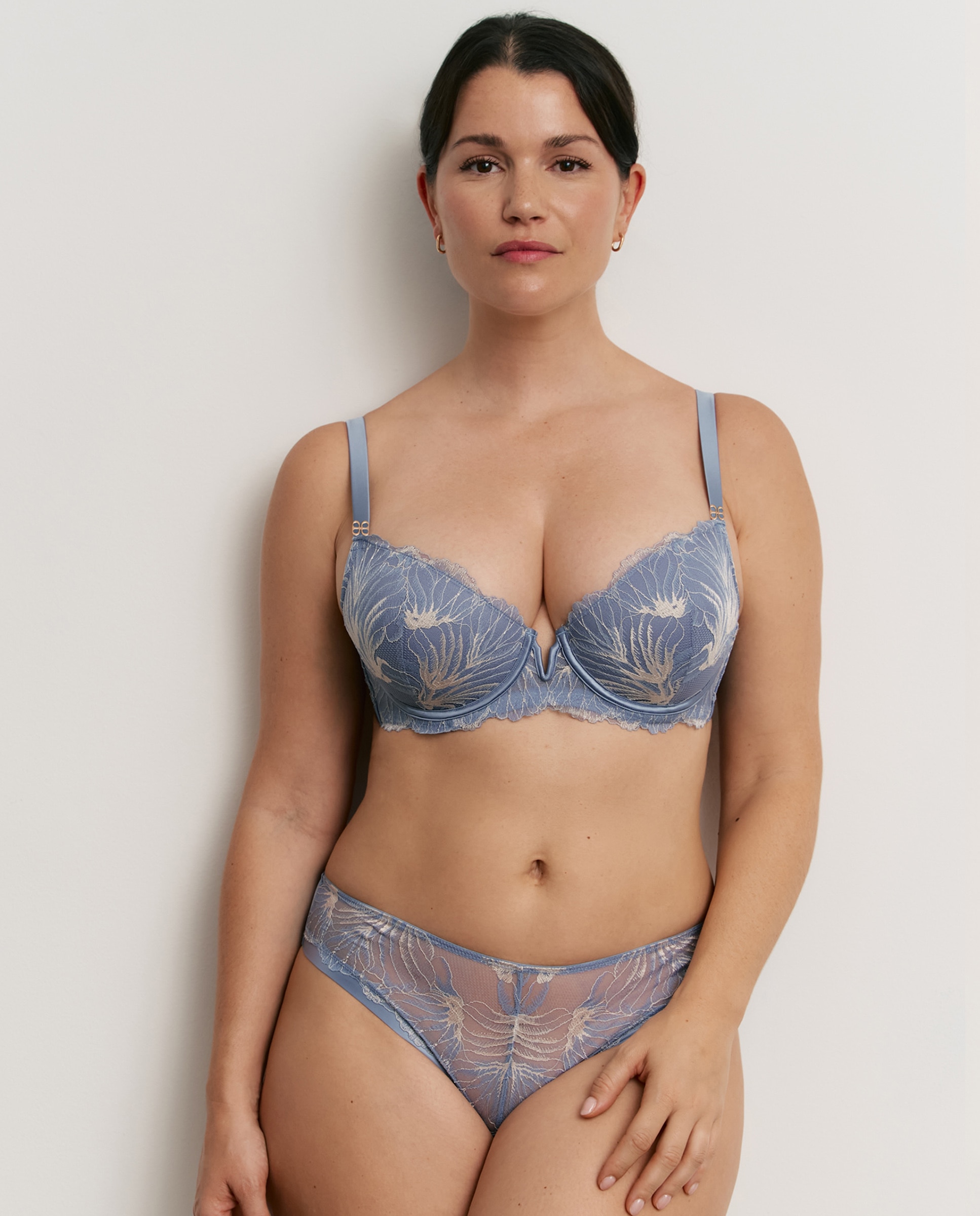 Sujetador con aro de mujer con copa de foam y encaje - Promise - Azul grisáceo Azul grisáceo-6