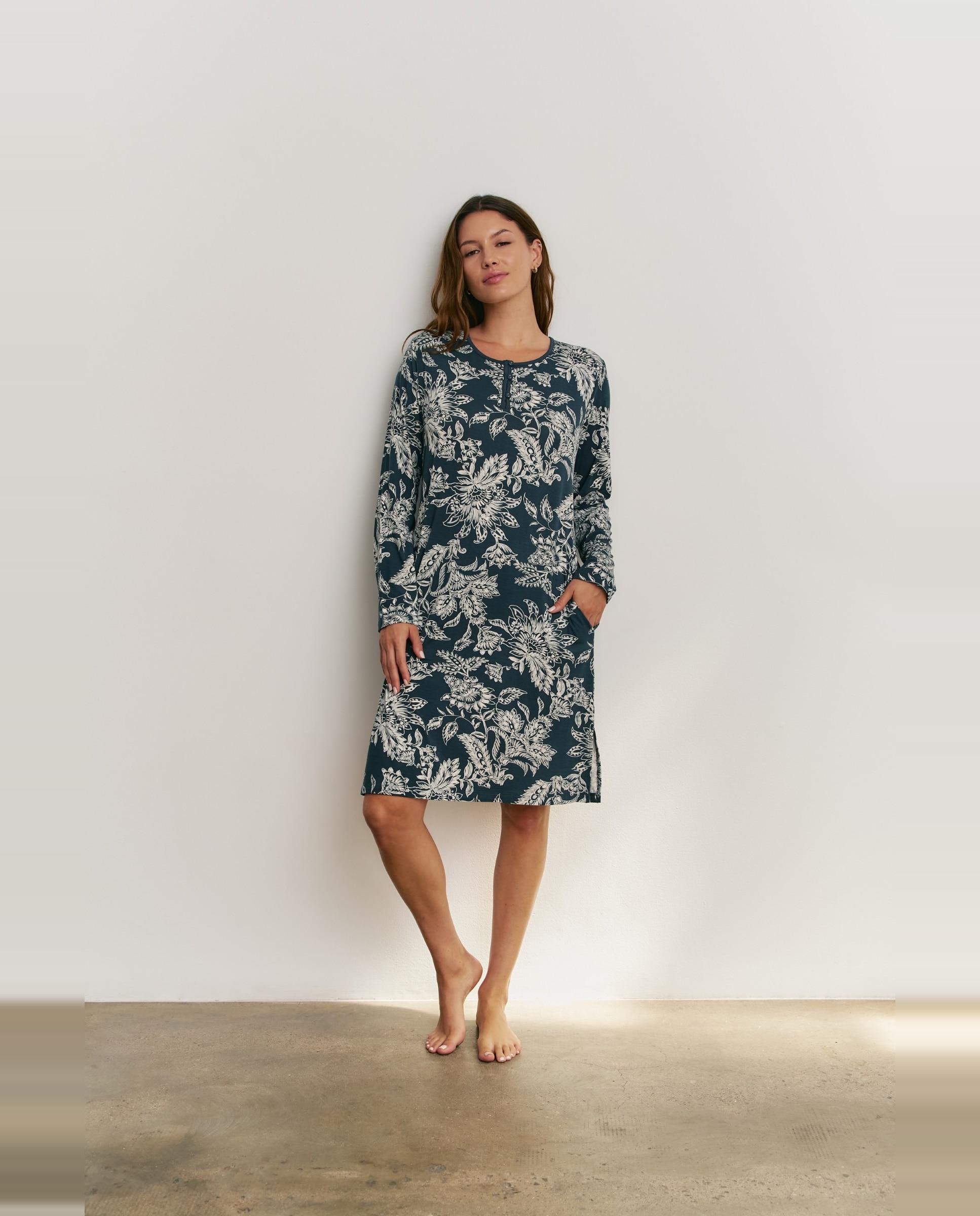 Camisón de mujer con manga larga y estampado - Promise - Marino Marino-1
