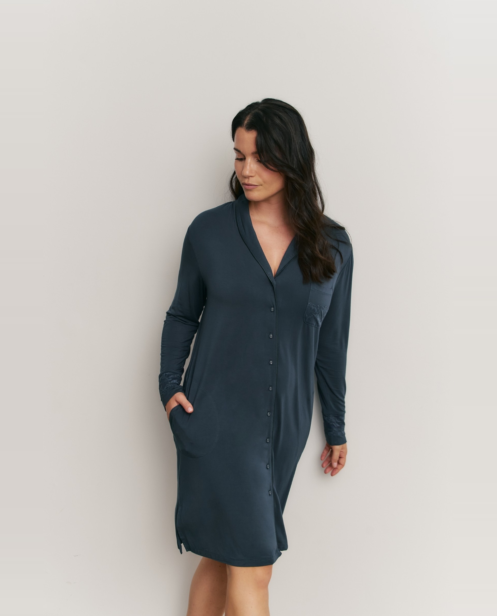 Camisón de mujer con manga larga y estampado - Promise - Marino Marino-3