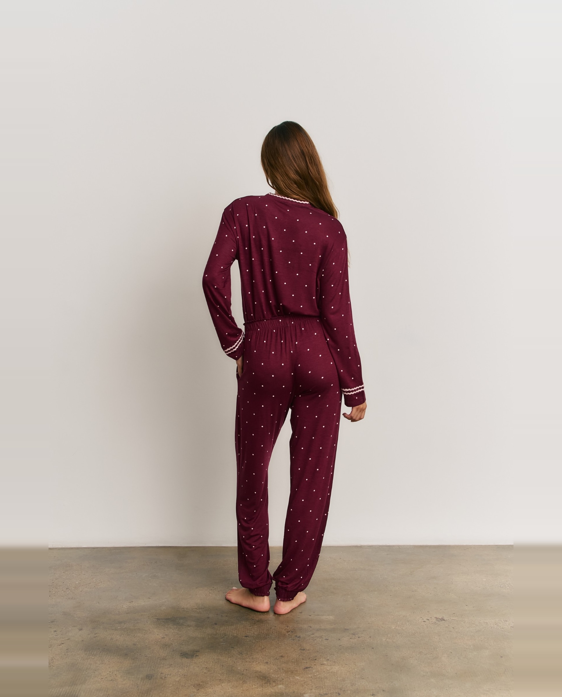 Pijama completo de mujer con manga larga y puños - Promise - Burdeos Burdeos-2