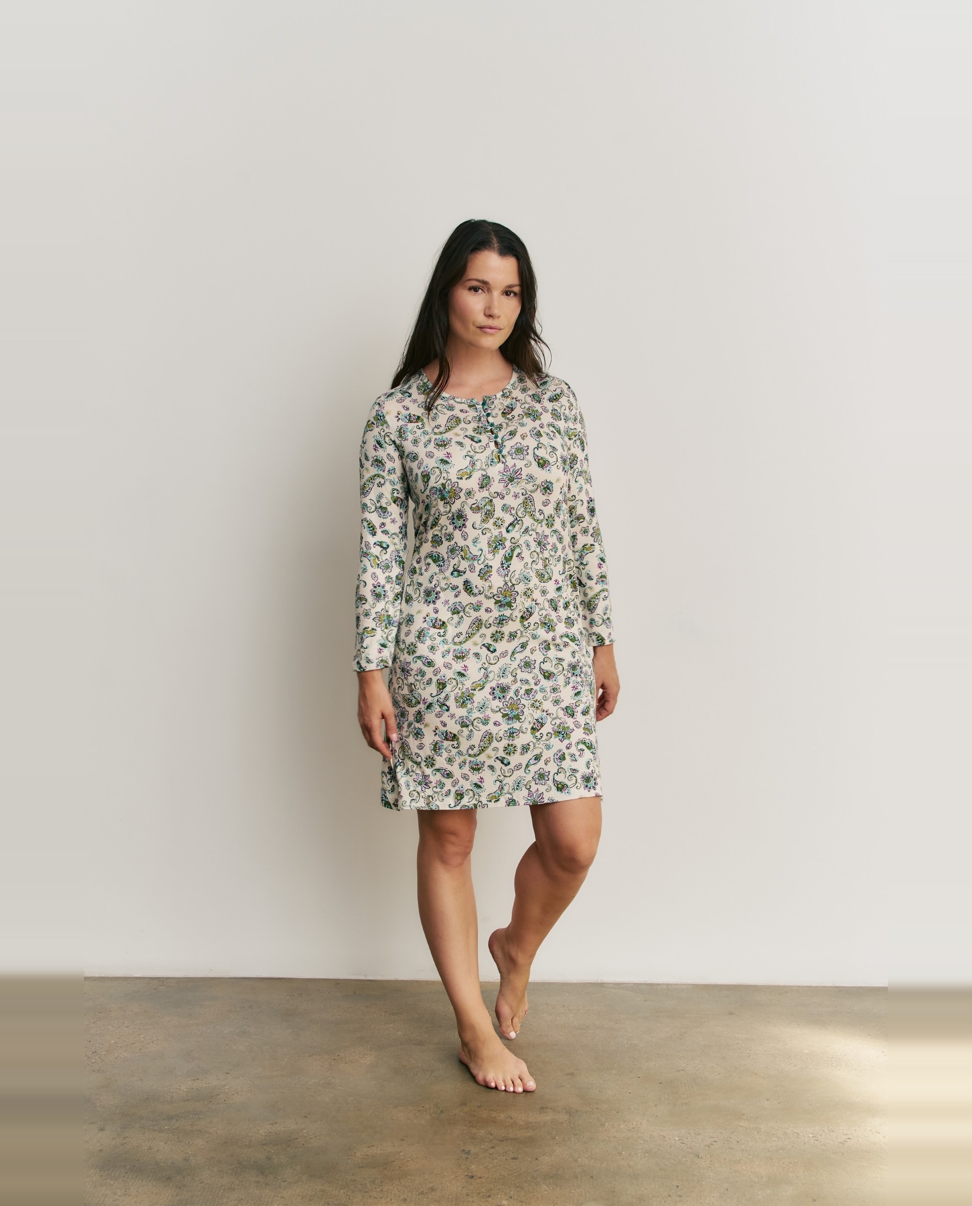 Camisón de mujer con manga larga y estampado - Promise - Esmeralda Esmeralda-1