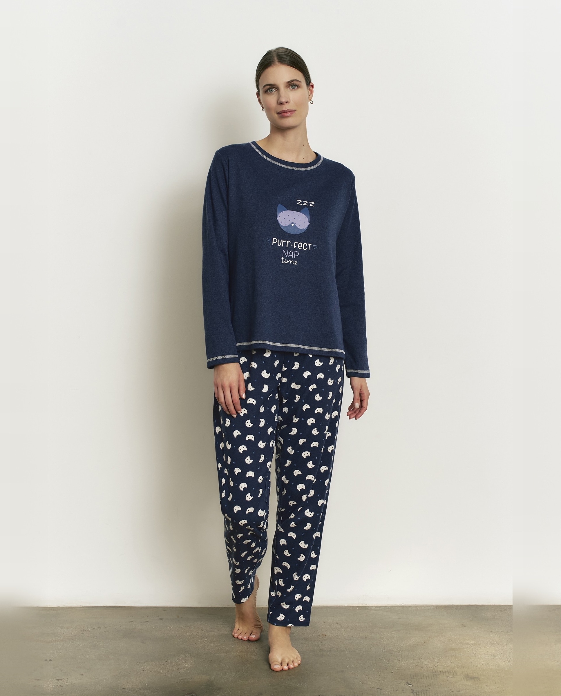 Imagen 0 de Pijama completo de mujer con manga larga y pantalón largo Marino