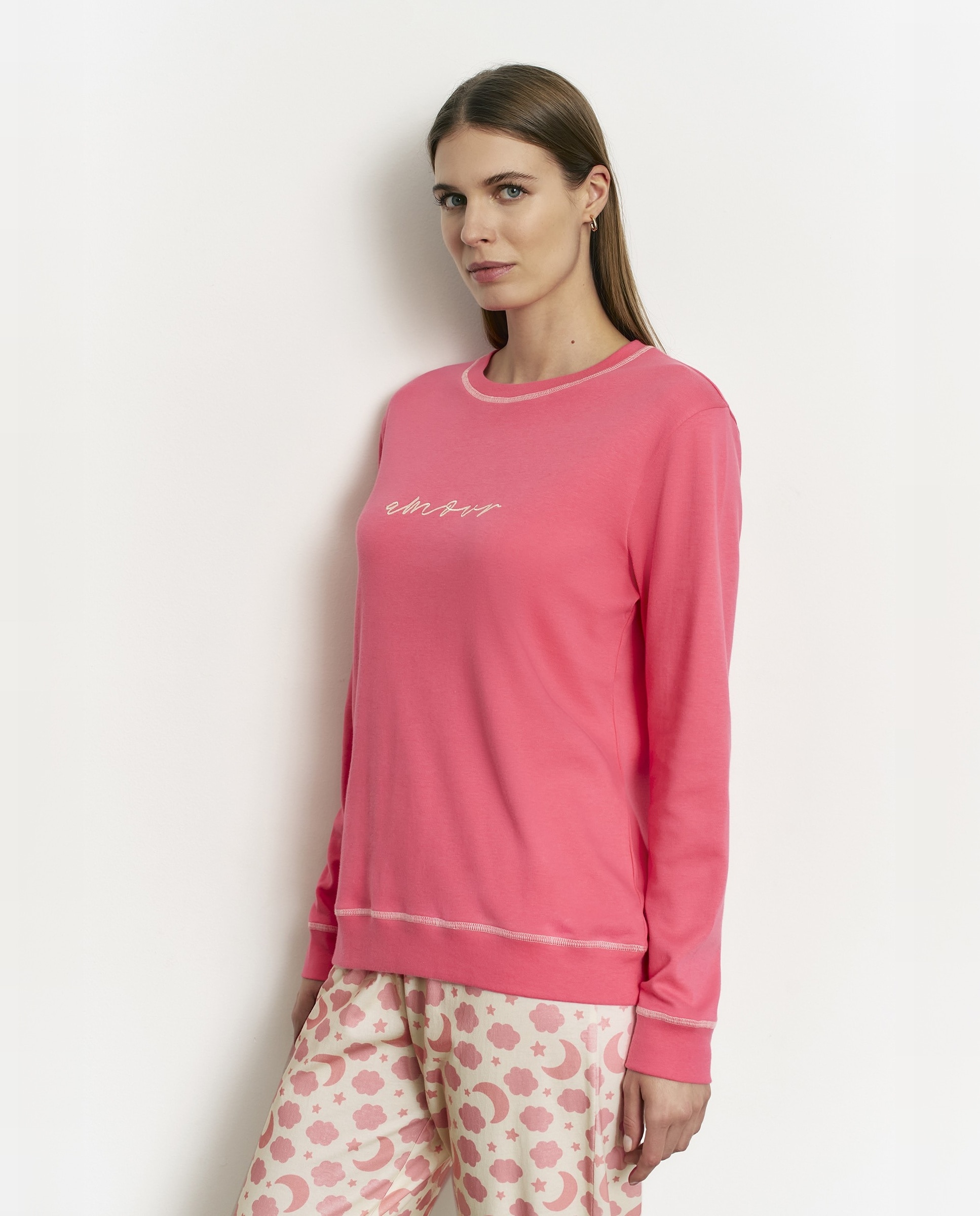 Pijama completo de mujer con bordado y manga larga - Promise - Coral Coral-3