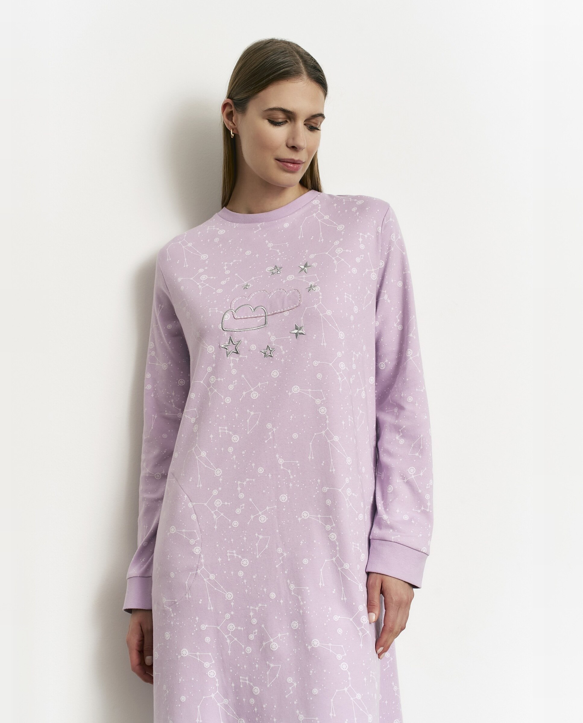 Camisón de mujer con manga larga y algodón - Promise - Malva Malva-2
