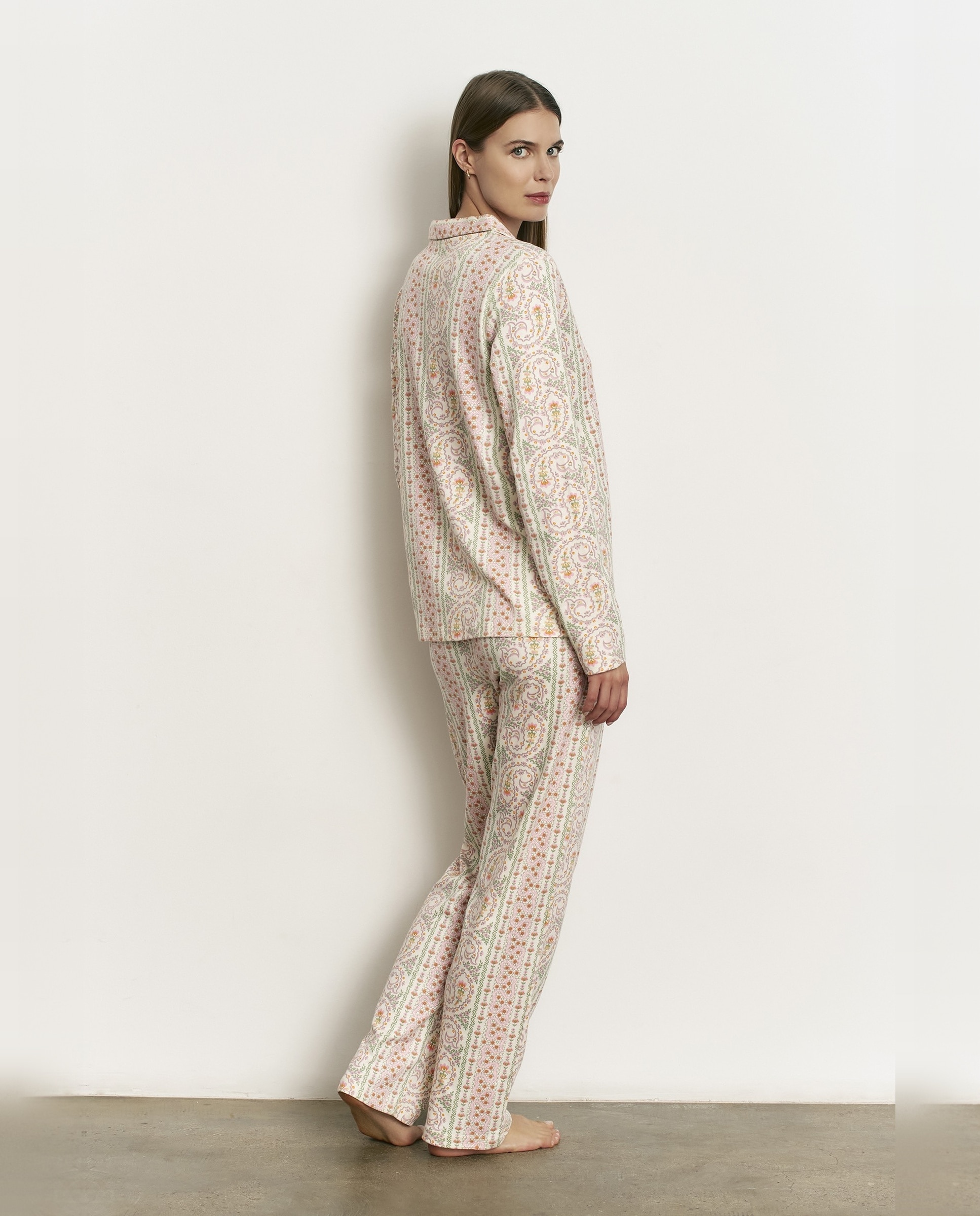 Pijama completo de mujer con manga larga y pantalón largo - Promise - Rosa Rosa-2