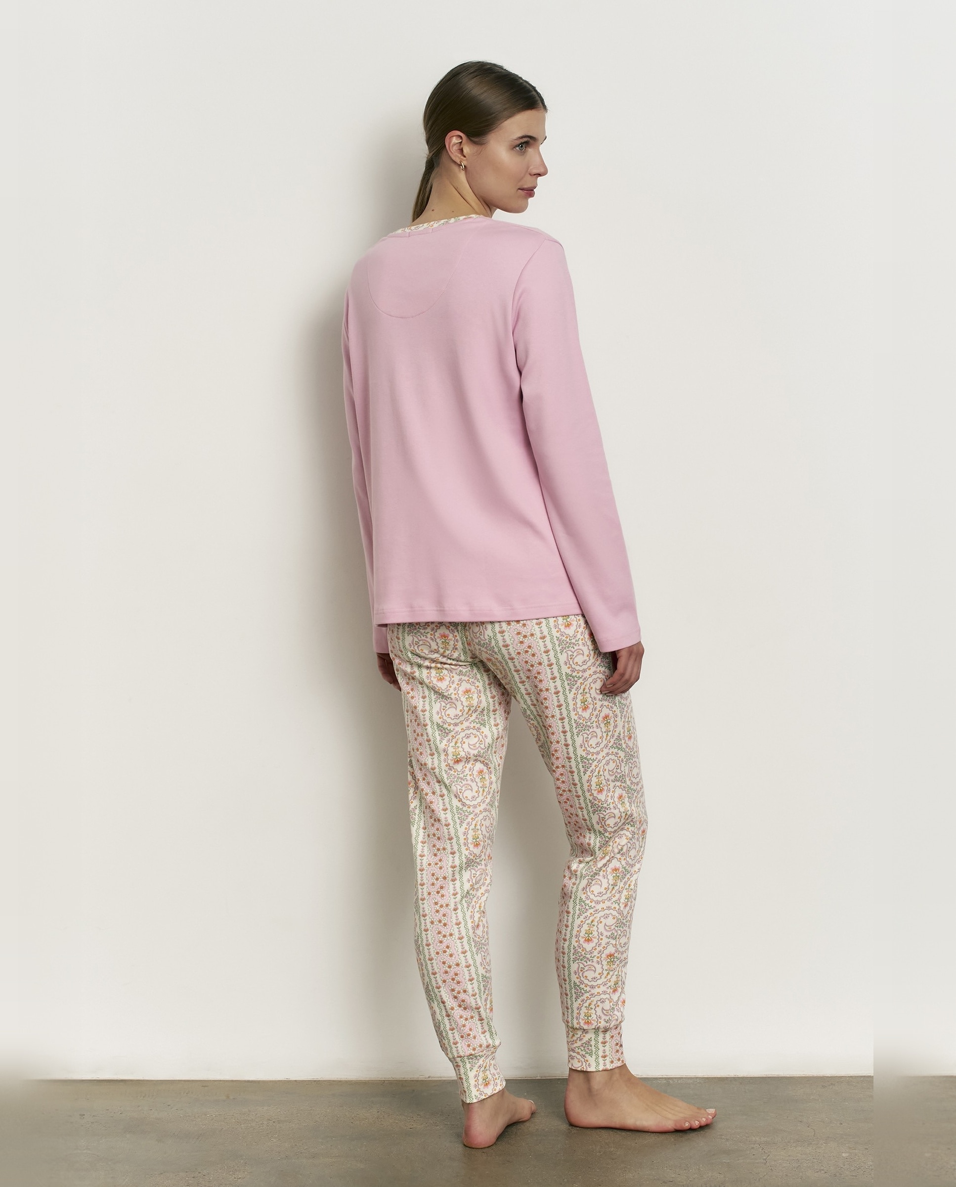 Pijama completo de mujer con manga larga y pantalón largo - Promise - Rosa Rosa-2